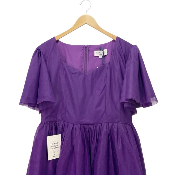 NWT JessaKae Nora Purple Midi Dress Sz XXL Sweetheart Flutter Sleeve Fit & Flare - Picture 7 of 16